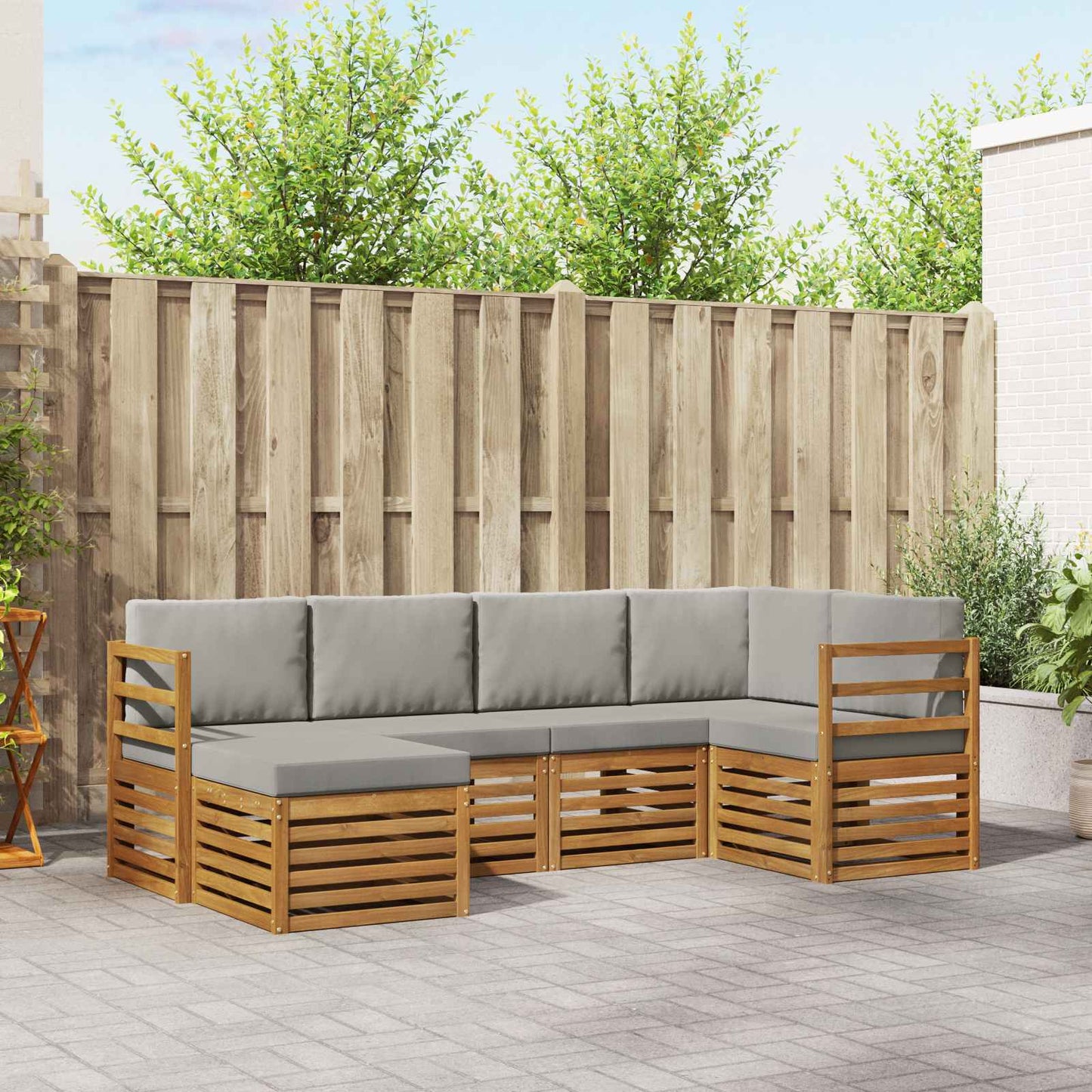 Set divano sezionale con cuscino 6 pcs Grigio Naturale e Chiaro