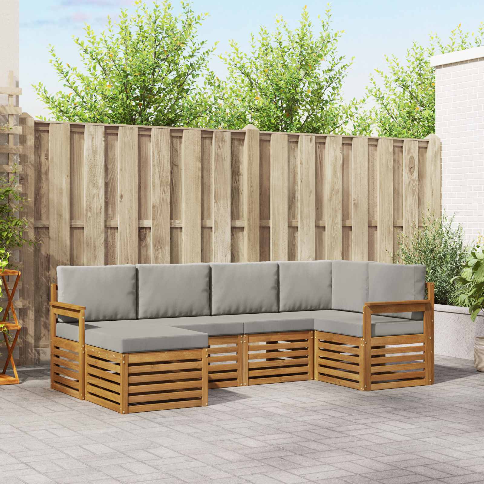 Set divano sezionale con cuscino 6 pcs Grigio Naturale e Chiaro | homemem39