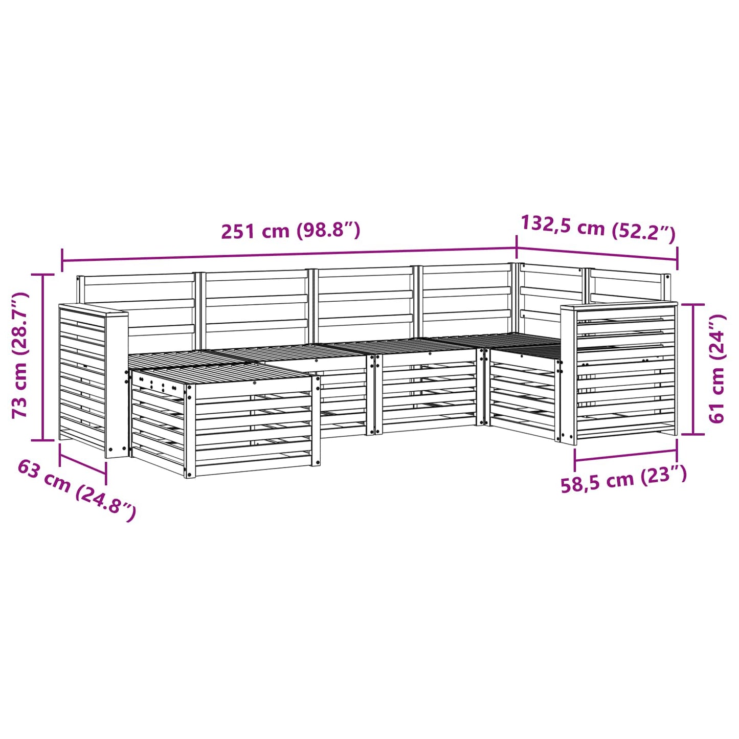 Set divano sezionale 6 pcs Naturale Legno di Acacia Massello | homemem39