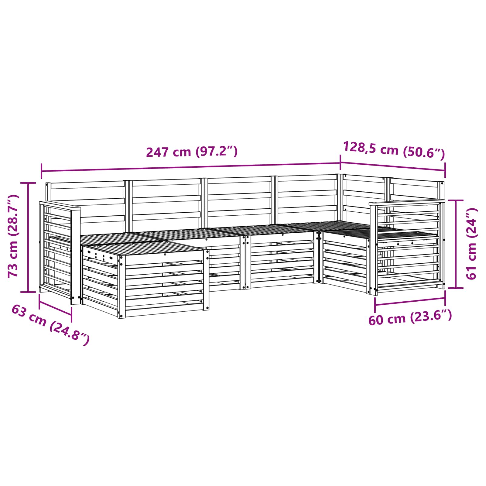 Set divani 6 pcs Naturale Legno di Acacia Massello | homemem39
