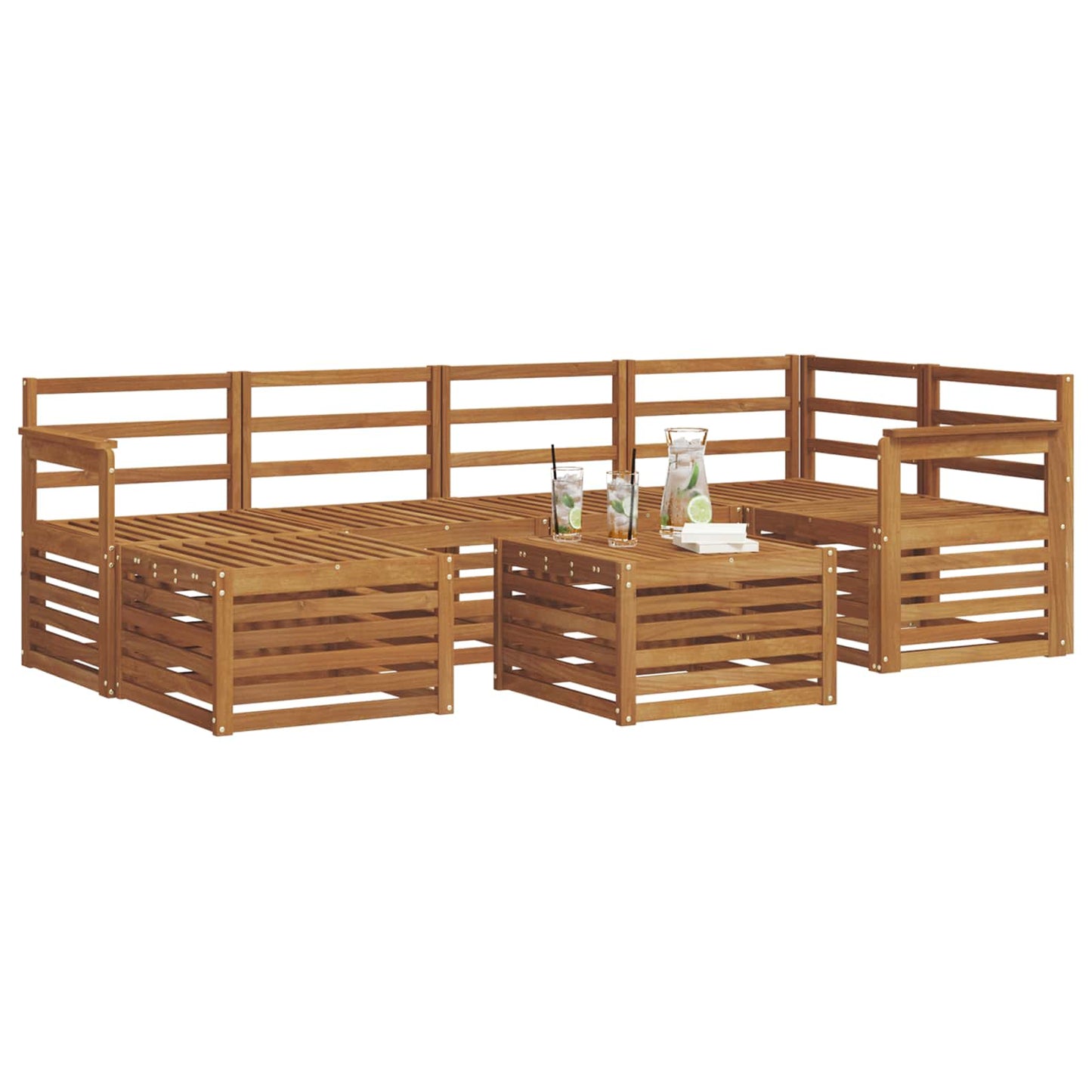 Set divano sezionale 7 pcs Naturale Legno di Acacia Massello