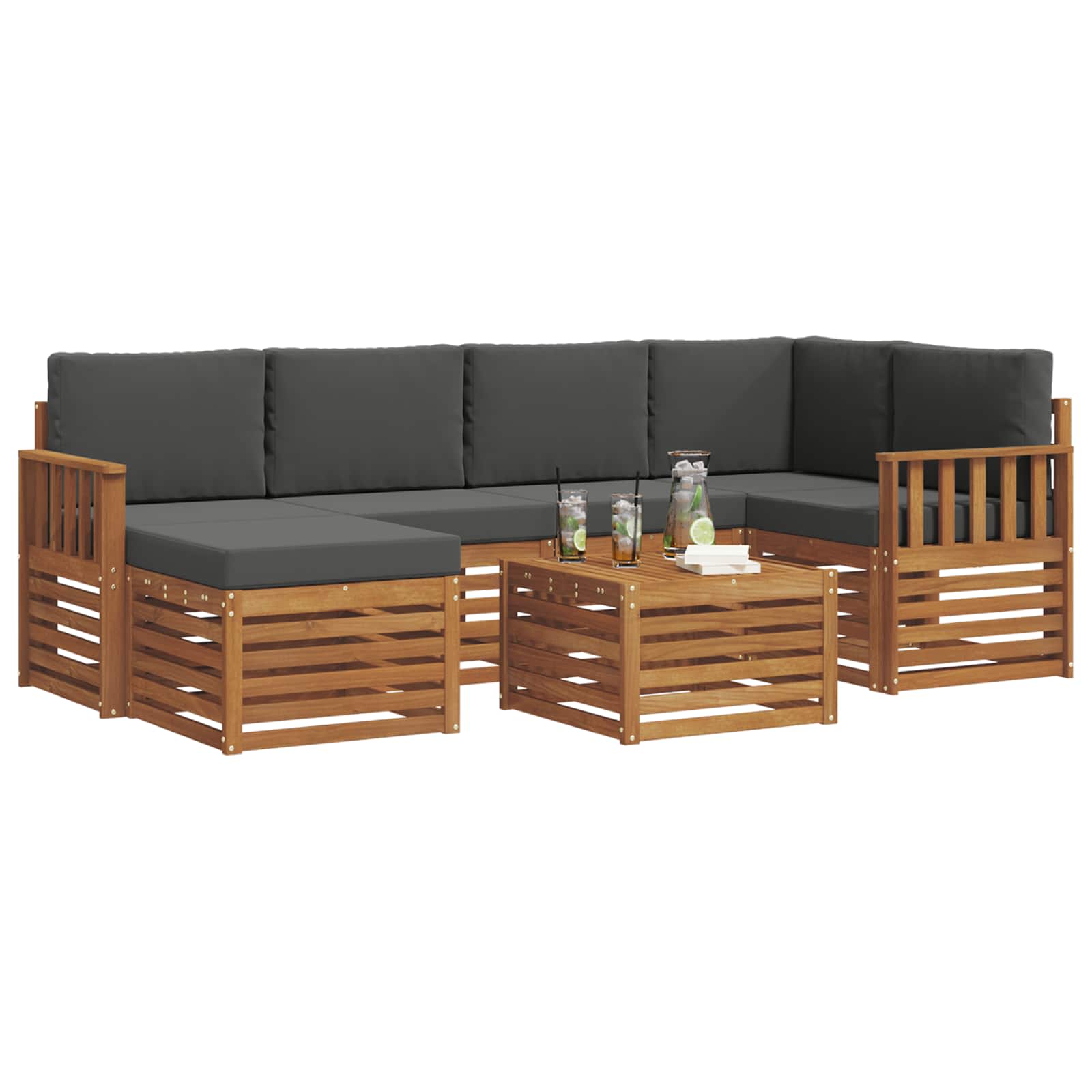 Set divano sezionale con cuscino 7 pcs Naturale e Antracite | homemem39