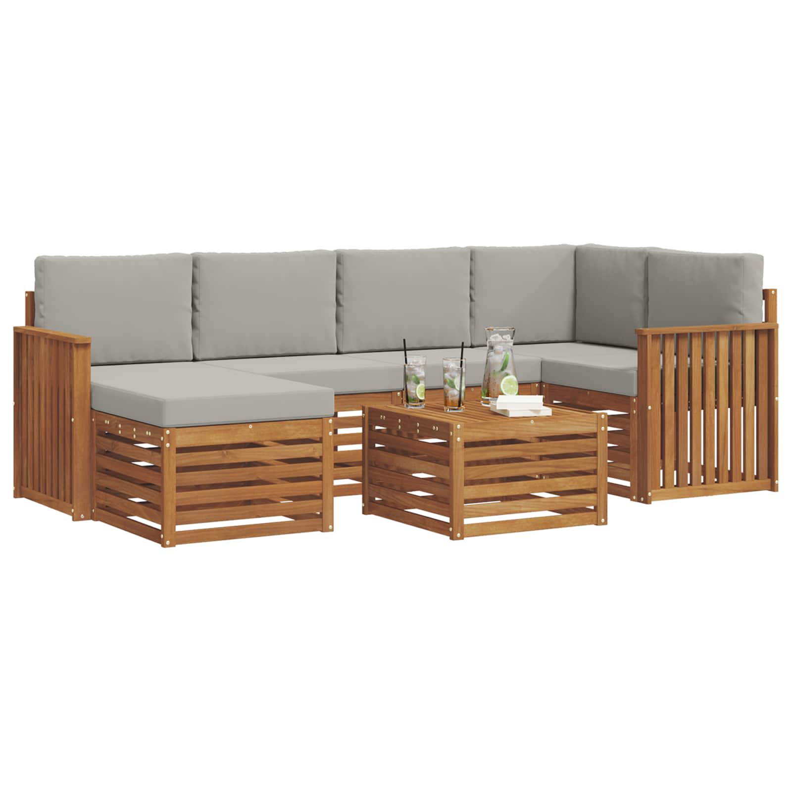 Set divano sezionale con cuscino 7 pcs Grigio Naturale e Chiaro | homemem39