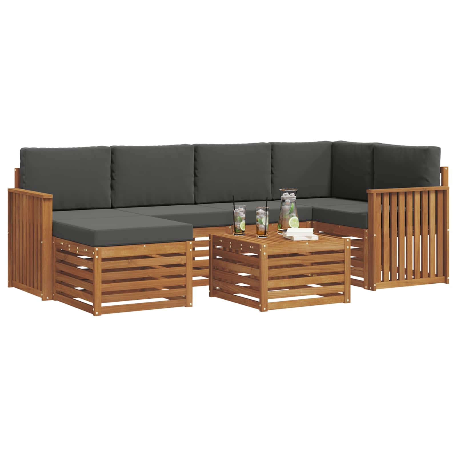 Set divano sezionale con cuscino 7 pcs Naturale e Antracite | homemem39