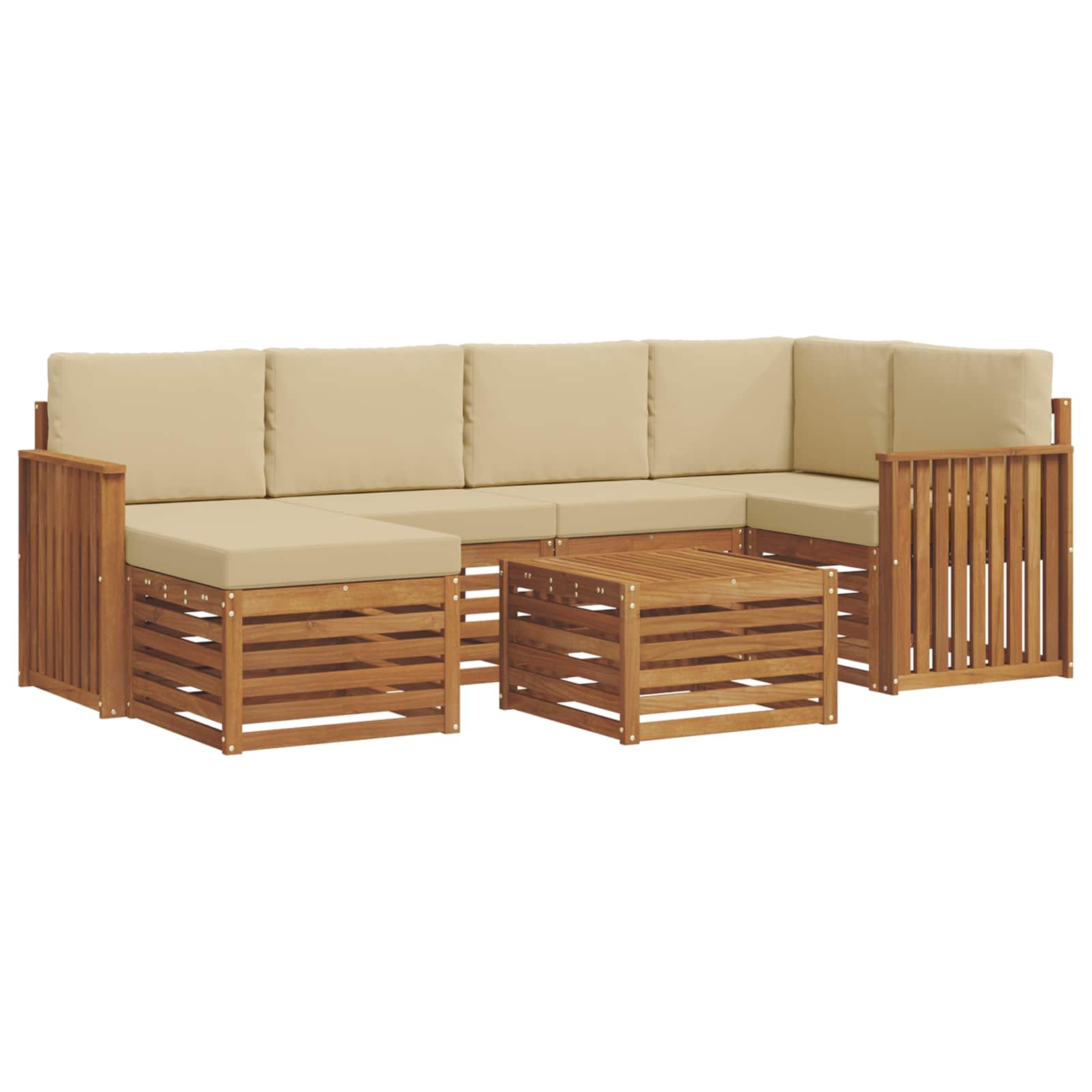 Set divano sezionale con cuscino 7 pcs Naturale e Beige | homemem39