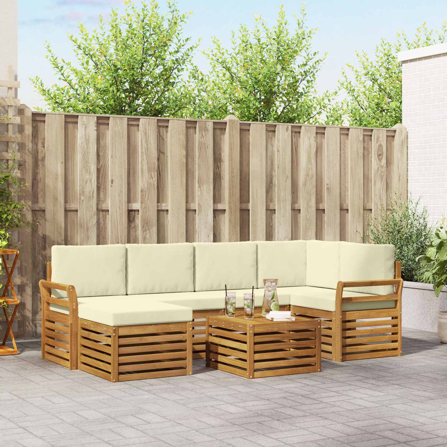 Set divano sezionale con cuscino 7 pcs Naturale e Crema | homemem39