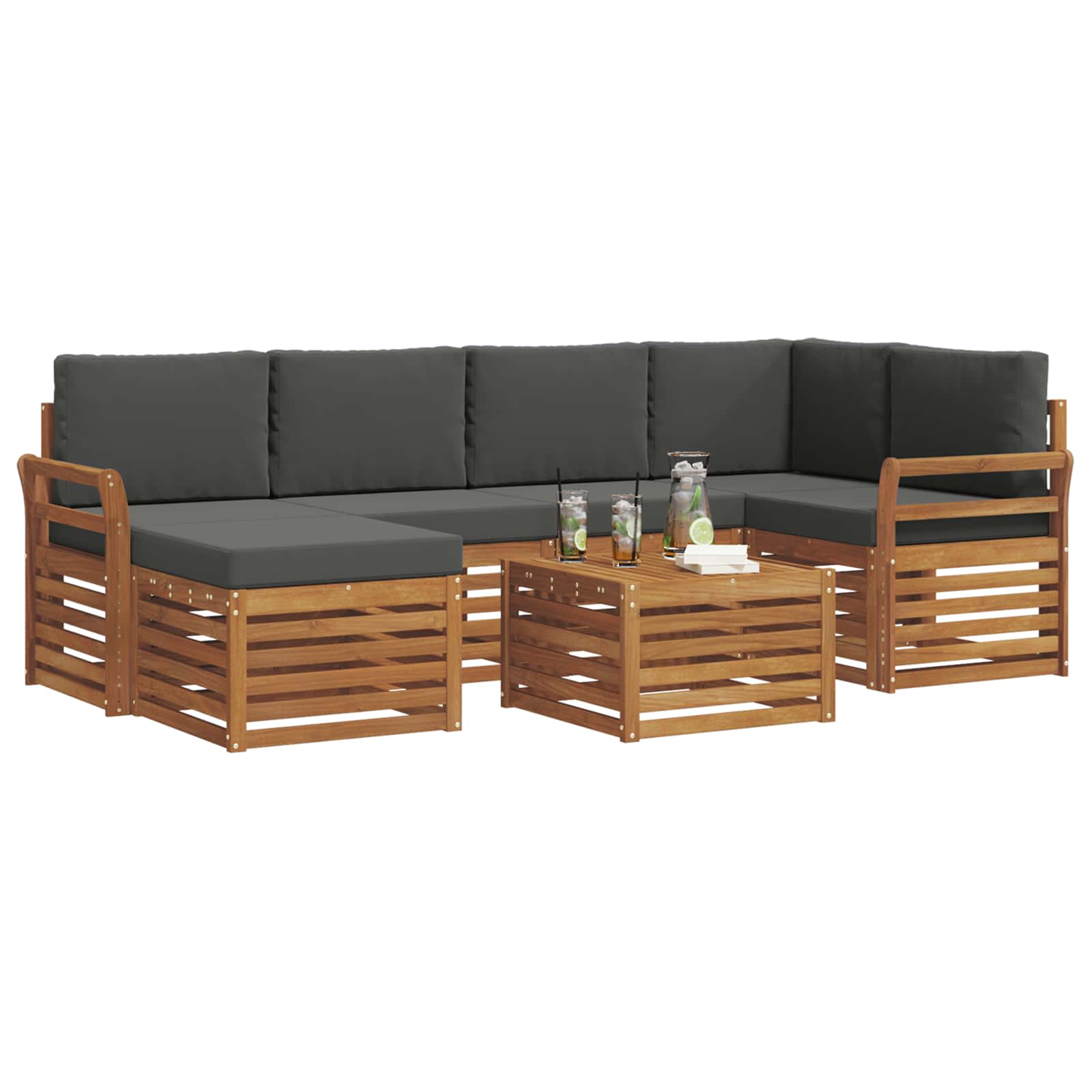 Set divano sezionale con cuscino 7 pcs Naturale e Antracite | homemem39