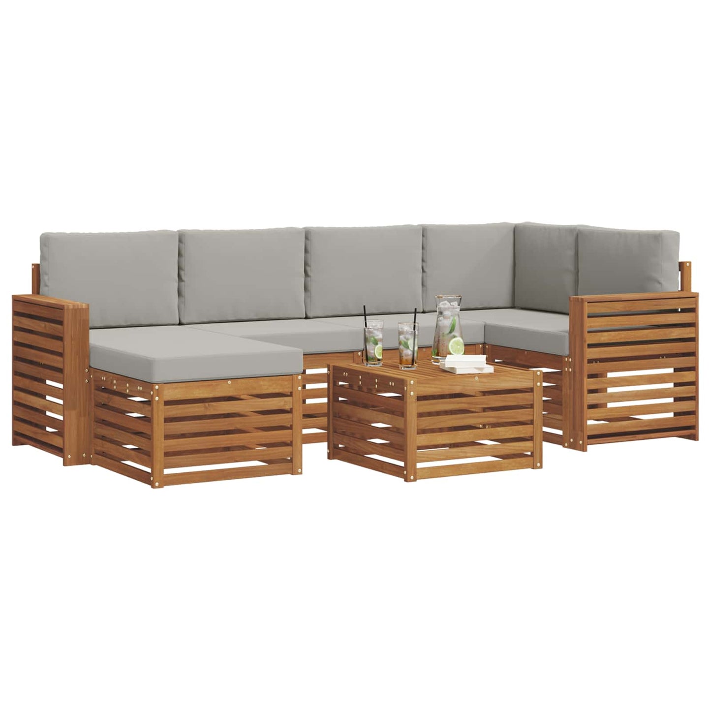 Set divano sezionale con cuscino 7 pcs Grigio Naturale e Chiaro | homemem39