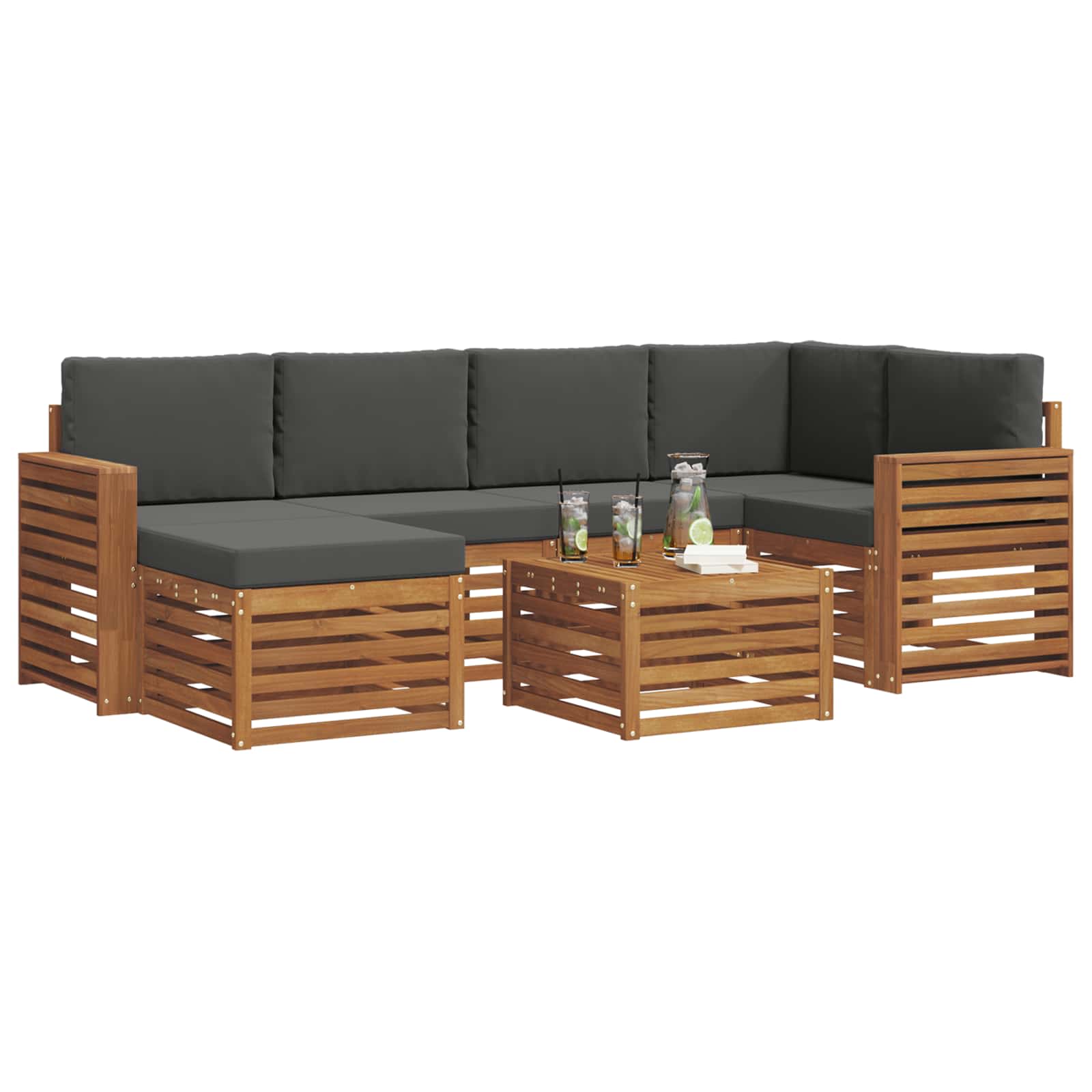 Set divano sezionale con cuscino 7 pcs Naturale e Antracite | homemem39