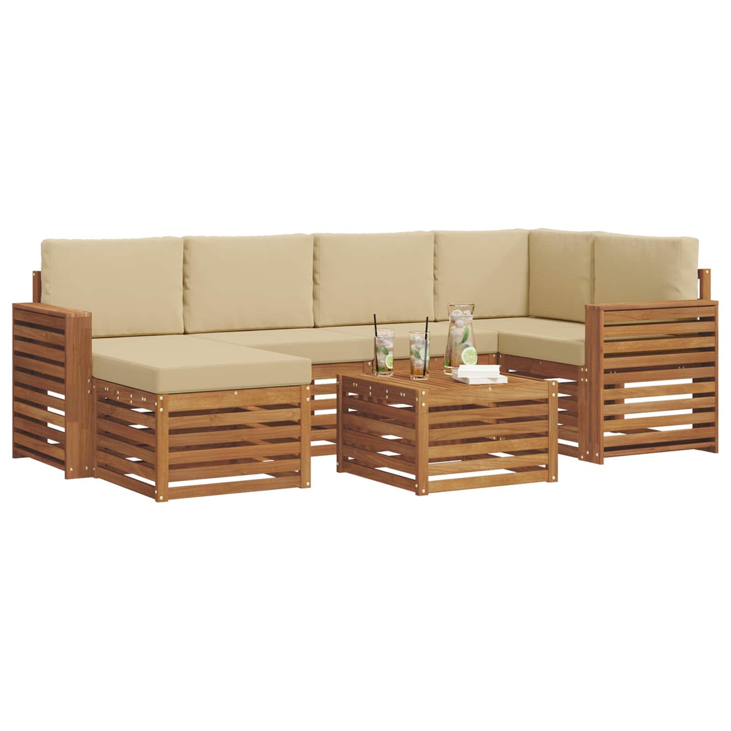 Set divano sezionale con cuscino 7 pcs Naturale e Beige | homemem39