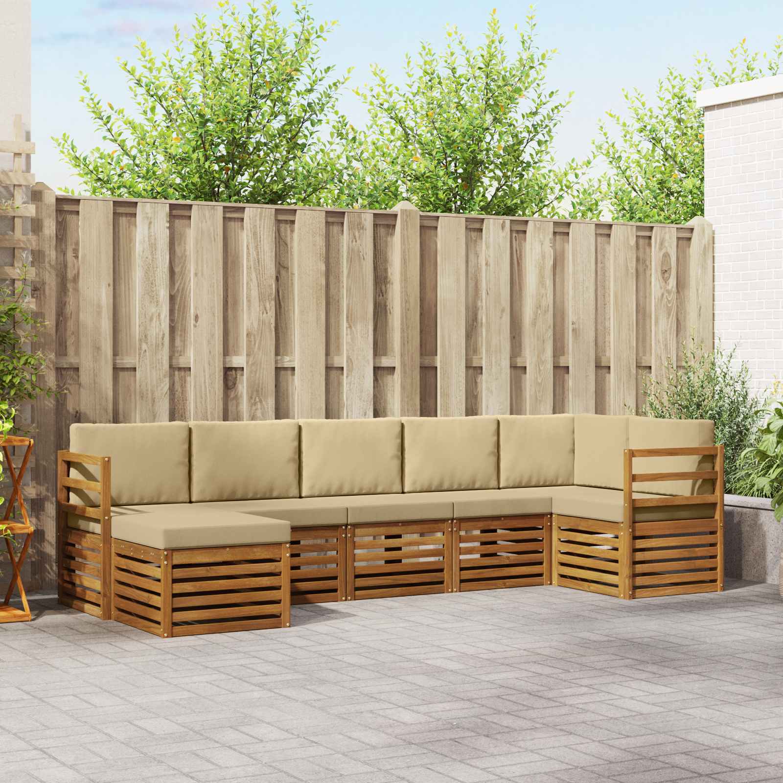 Set divano sezionale con cuscino 7 pcs Naturale e Beige | homemem39