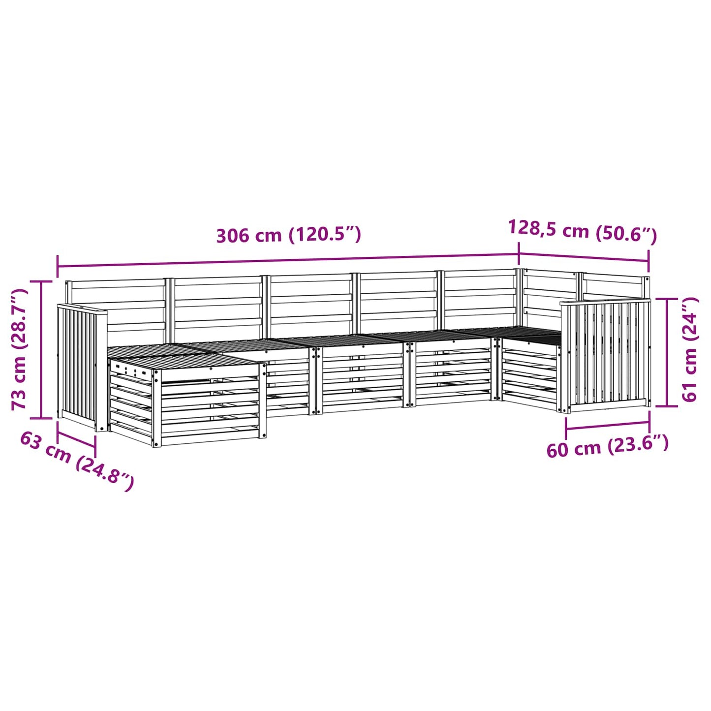 Set divano sezionale 7 pcs Naturale Legno di Acacia Massello | homemem39