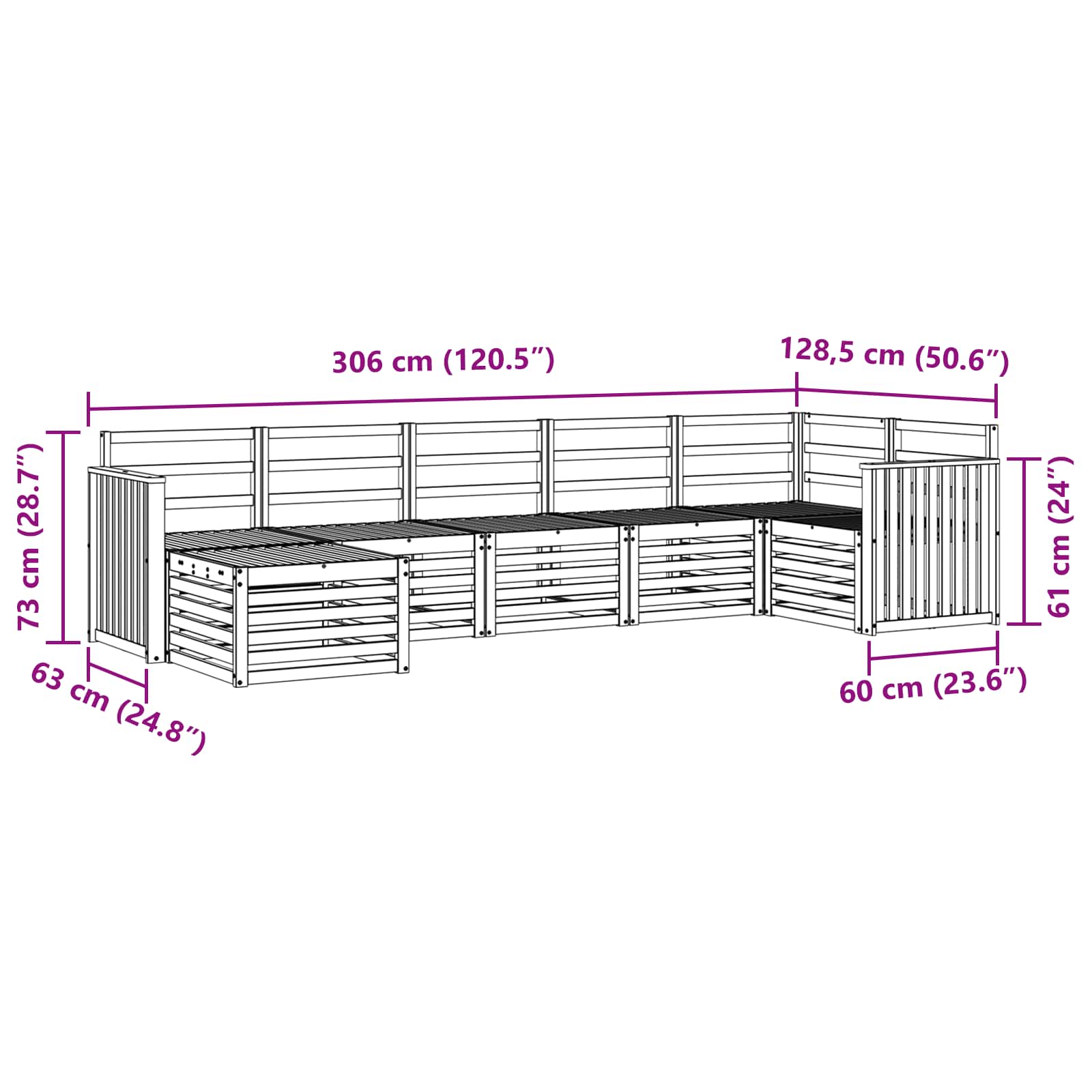 Set divano sezionale 7 pcs Naturale Legno di Acacia Massello | homemem39