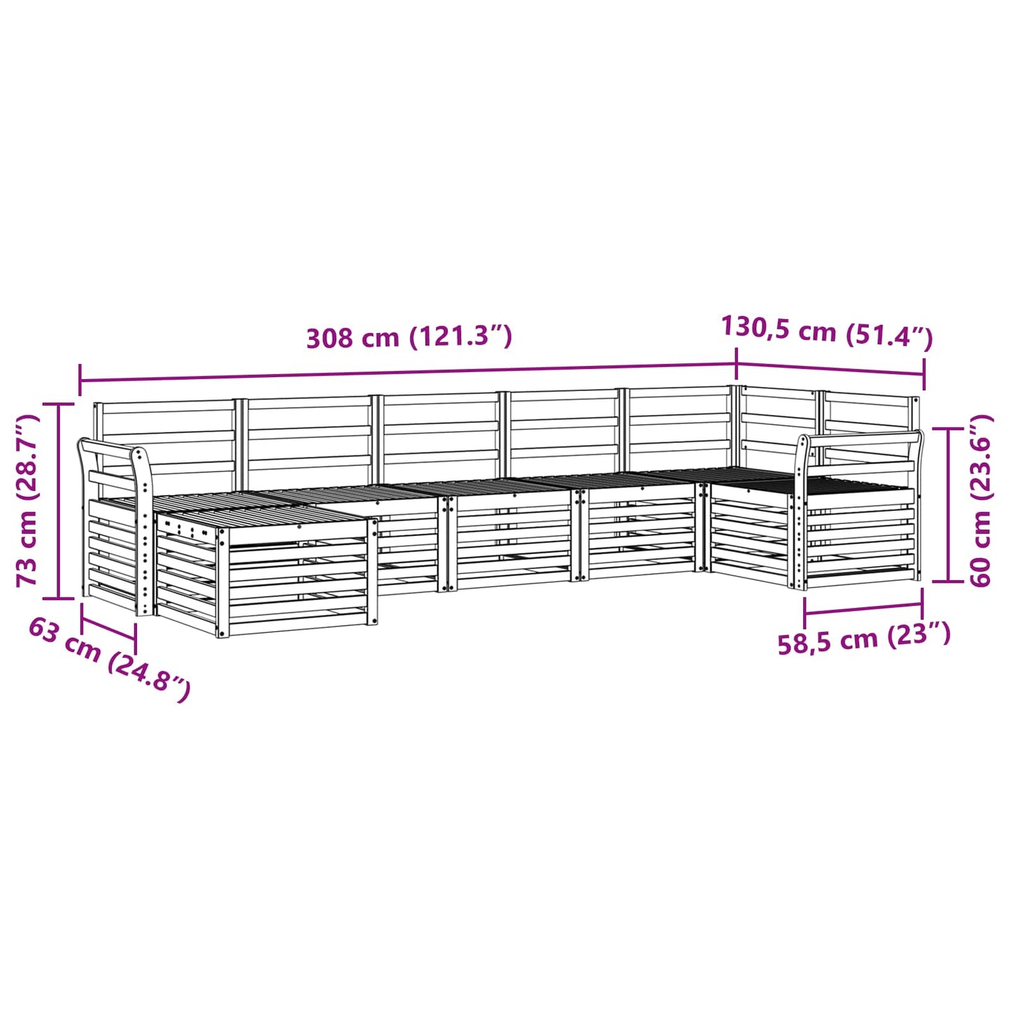 Set di divani da esterno 7 pz Naturale