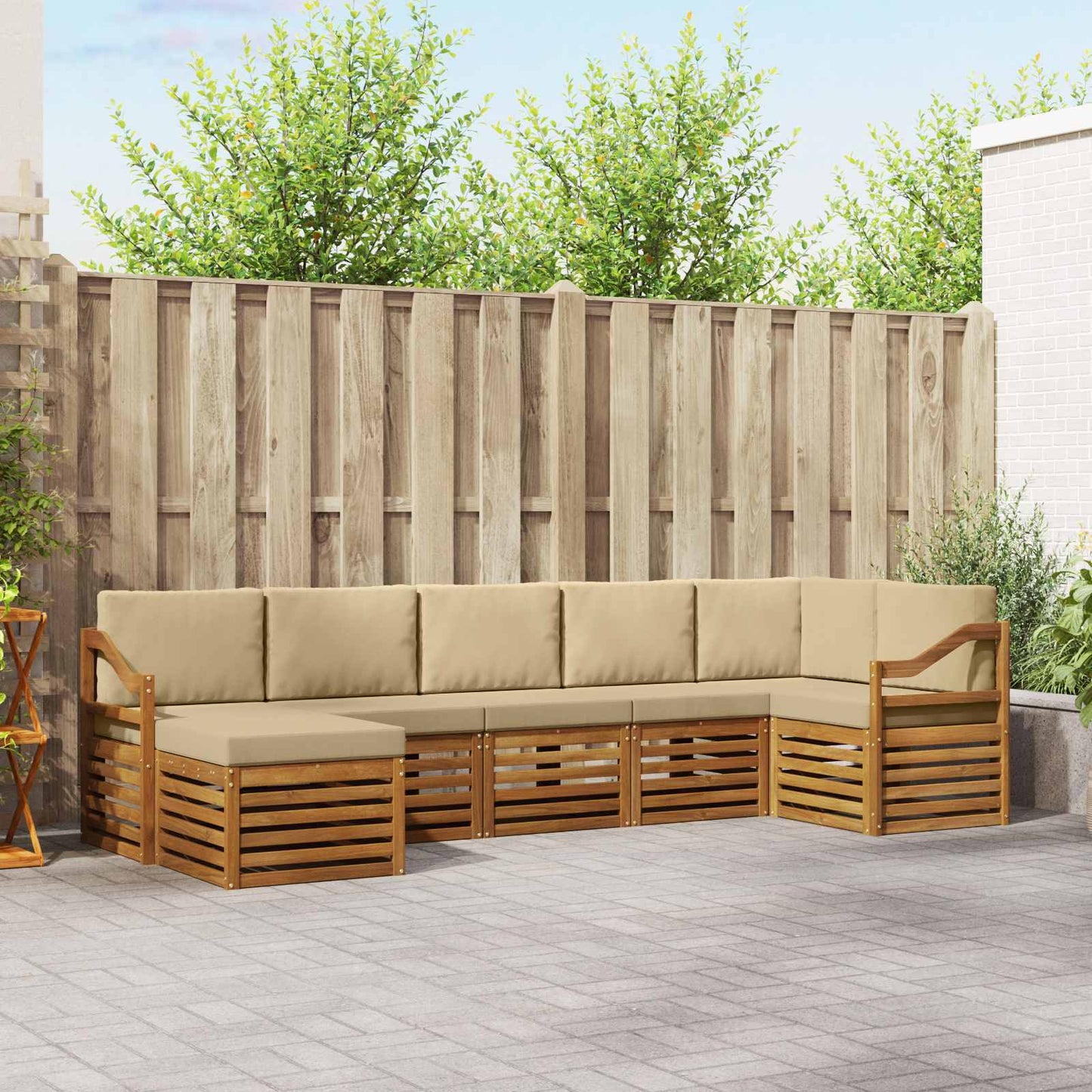 Set divano sezionale con cuscino 7 pcs Naturale e Beige