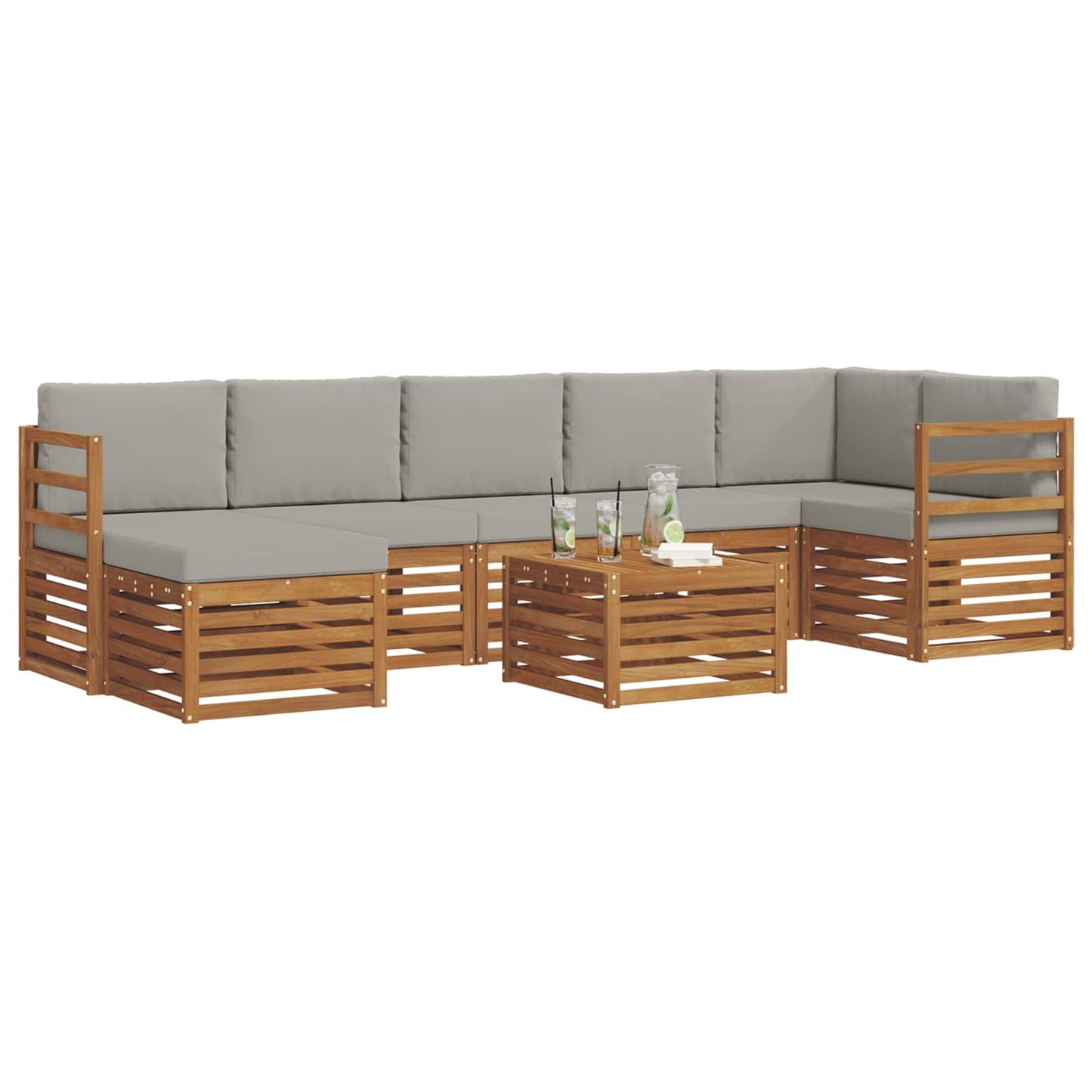 Set di divani da esterno 8 pcs Grigio Naturale e Chiaro | homemem39