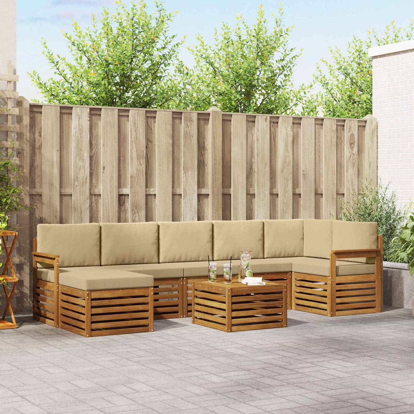 Set di divani da esterno con cuscino 8 pcs Naturale e Beige