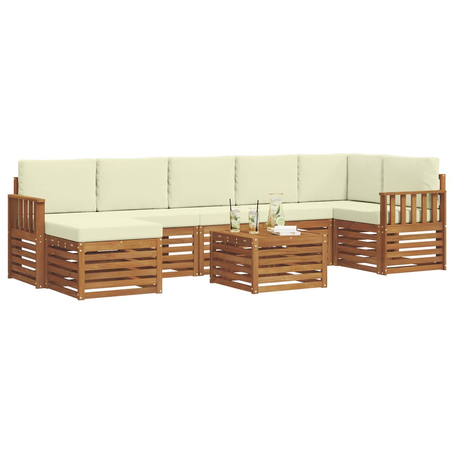 Set di divani da esterno con cuscino 8 pcs Naturale e Crema | homemem39