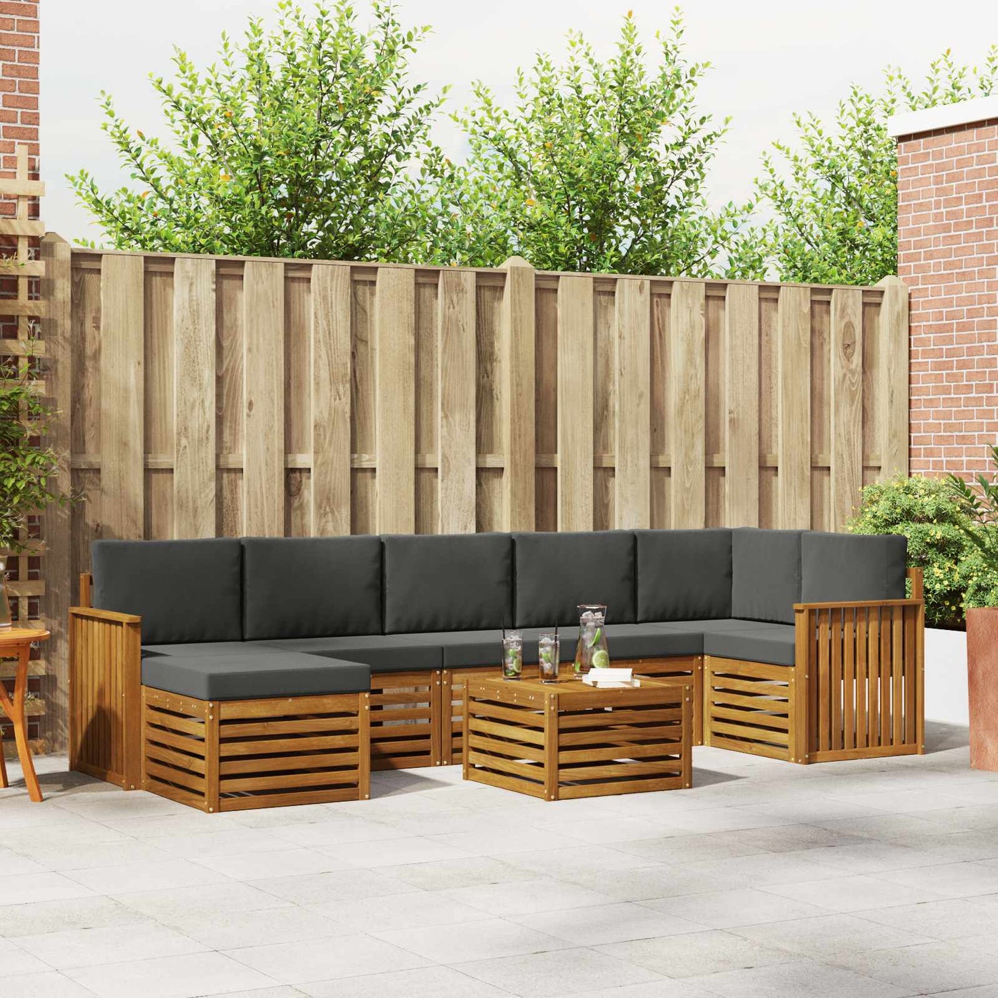 Set di divani da esterno con cuscino 8 pcs Naturale e Antracite