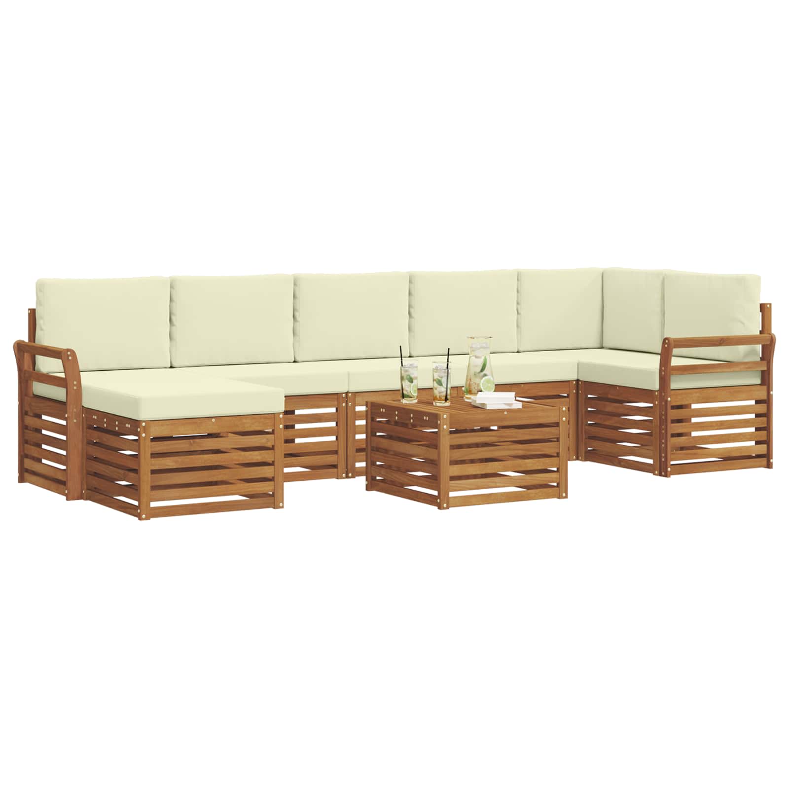 Set di divani da esterno con cuscino 8 pcs Naturale e Crema | homemem39