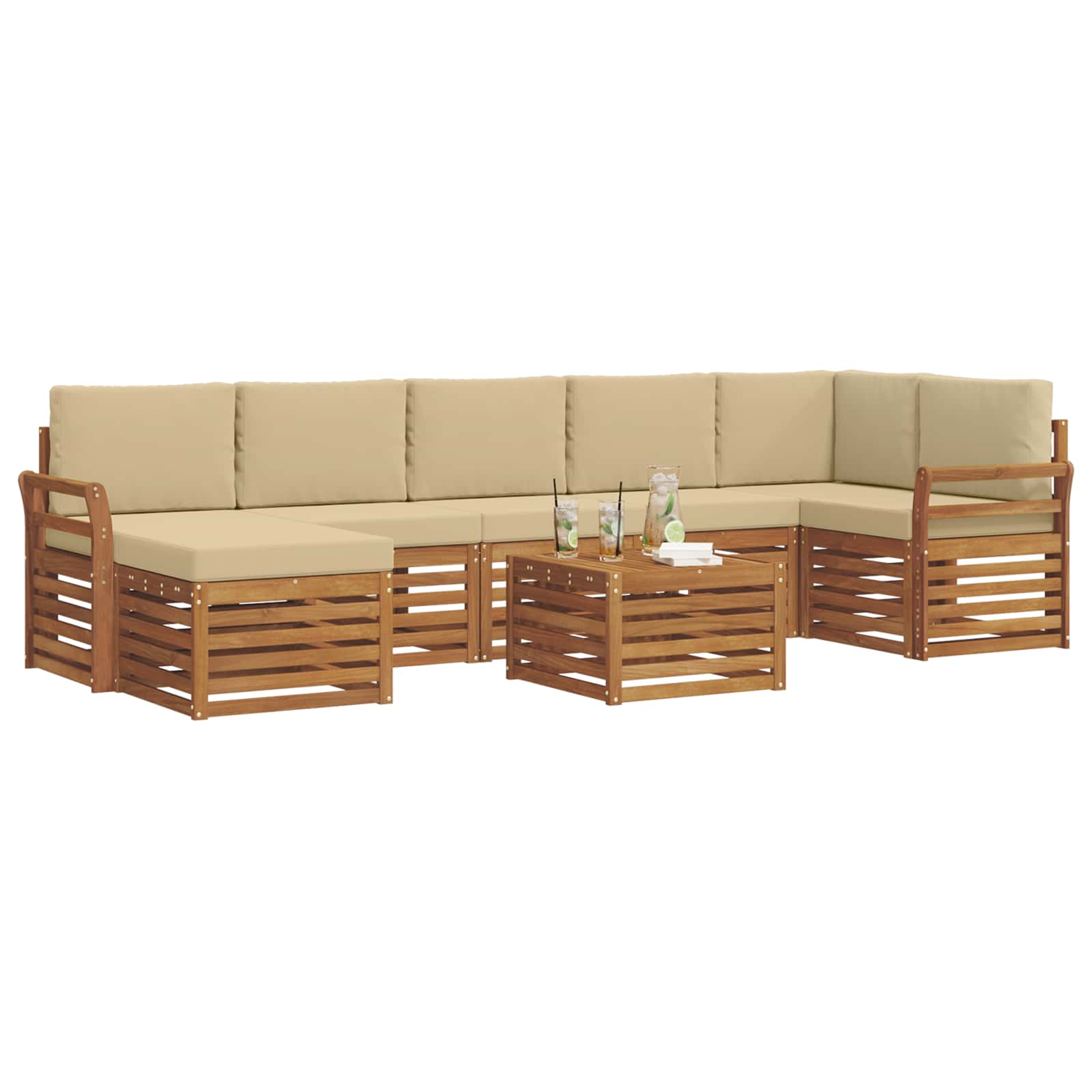 Set di divani da esterno con cuscino 8 pcs Naturale e Beige | homemem39