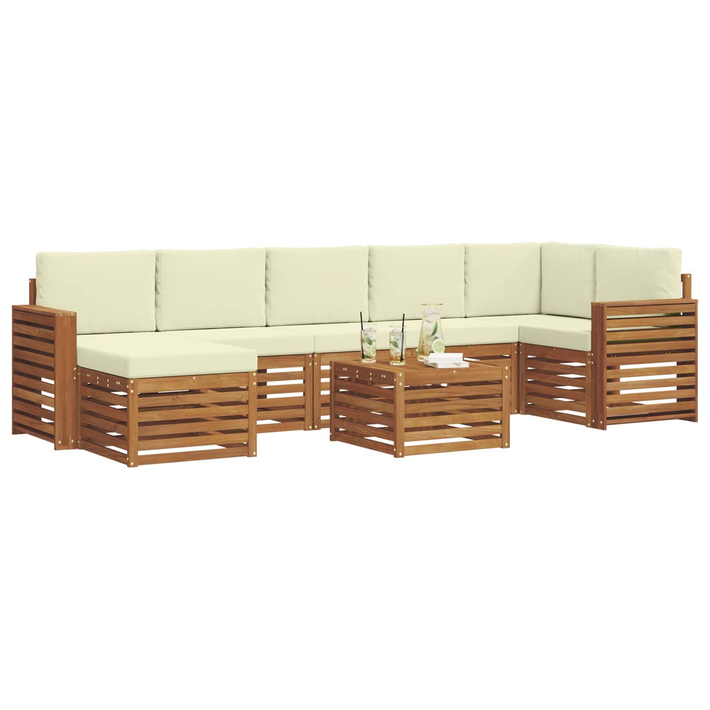 Set di divani da esterno con cuscino 8 pcs Naturale e Crema
