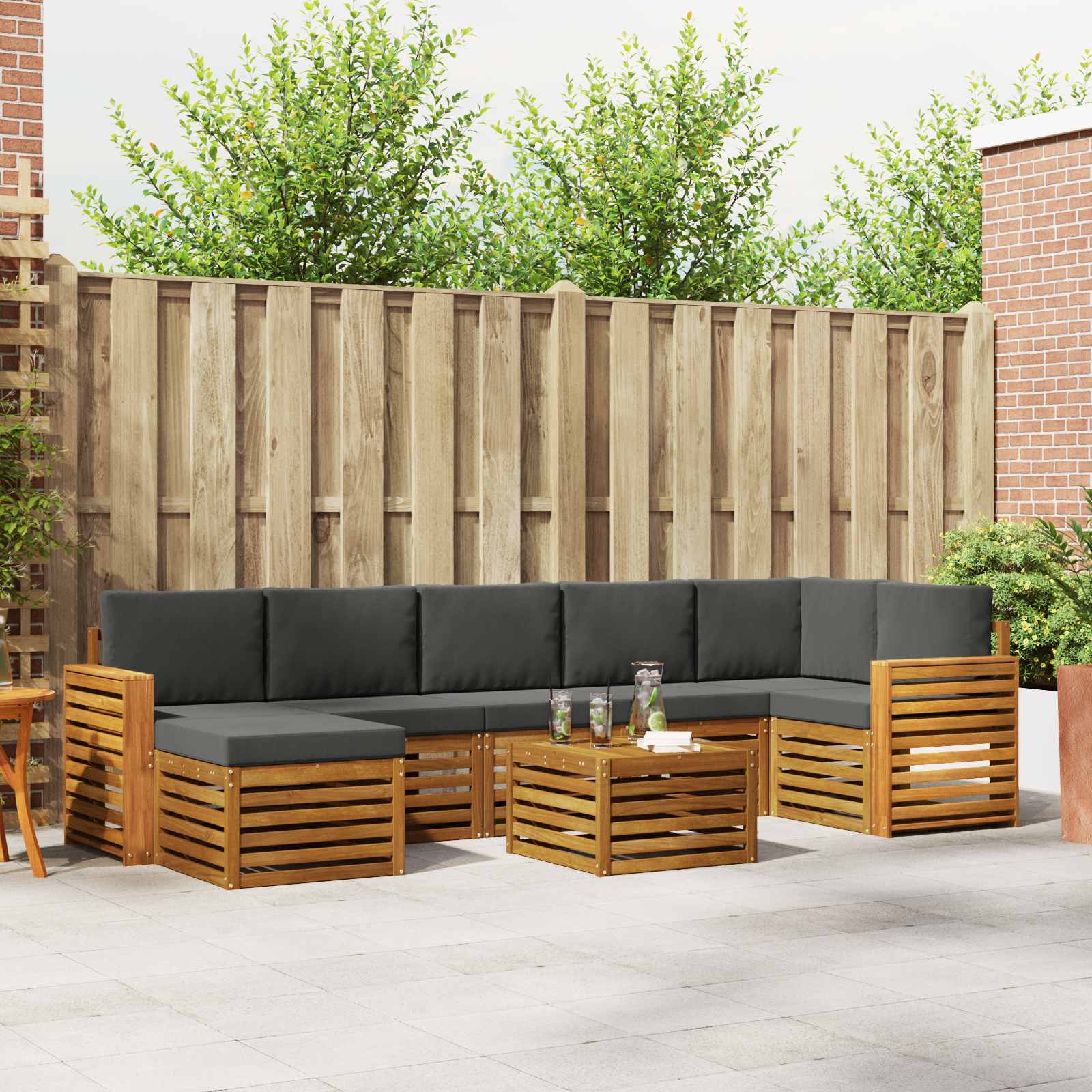 Set di divani da esterno con cuscino 8 pcs Naturale e Antracite | homemem39