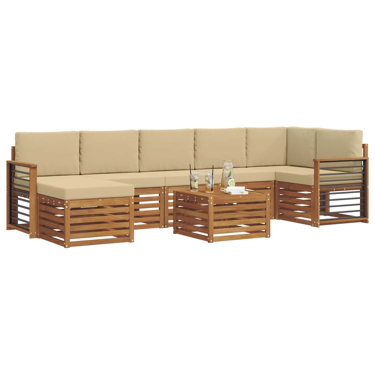 Set di divani da esterno con cuscino 8 pcs Naturale e Beige | homemem39