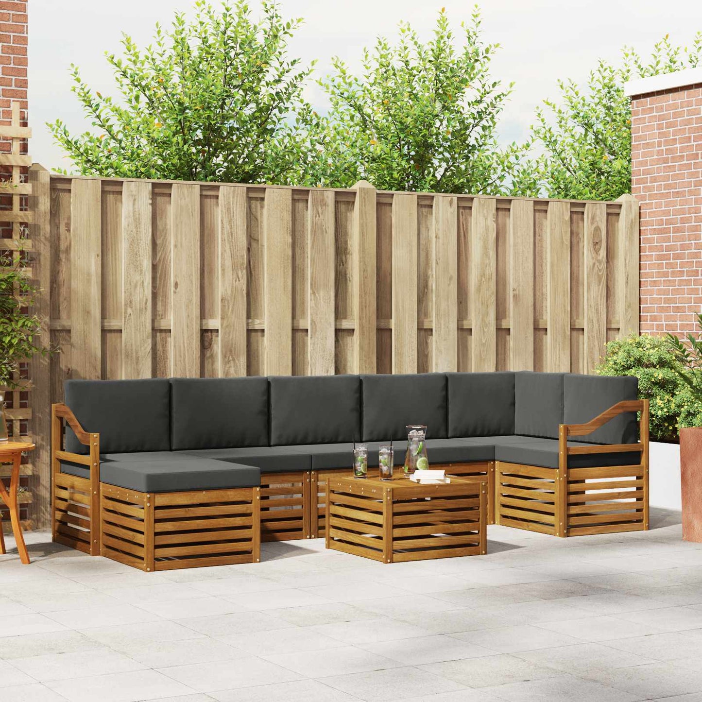 Set di divani da esterno con cuscino 8 pcs Naturale e Antracite | homemem39