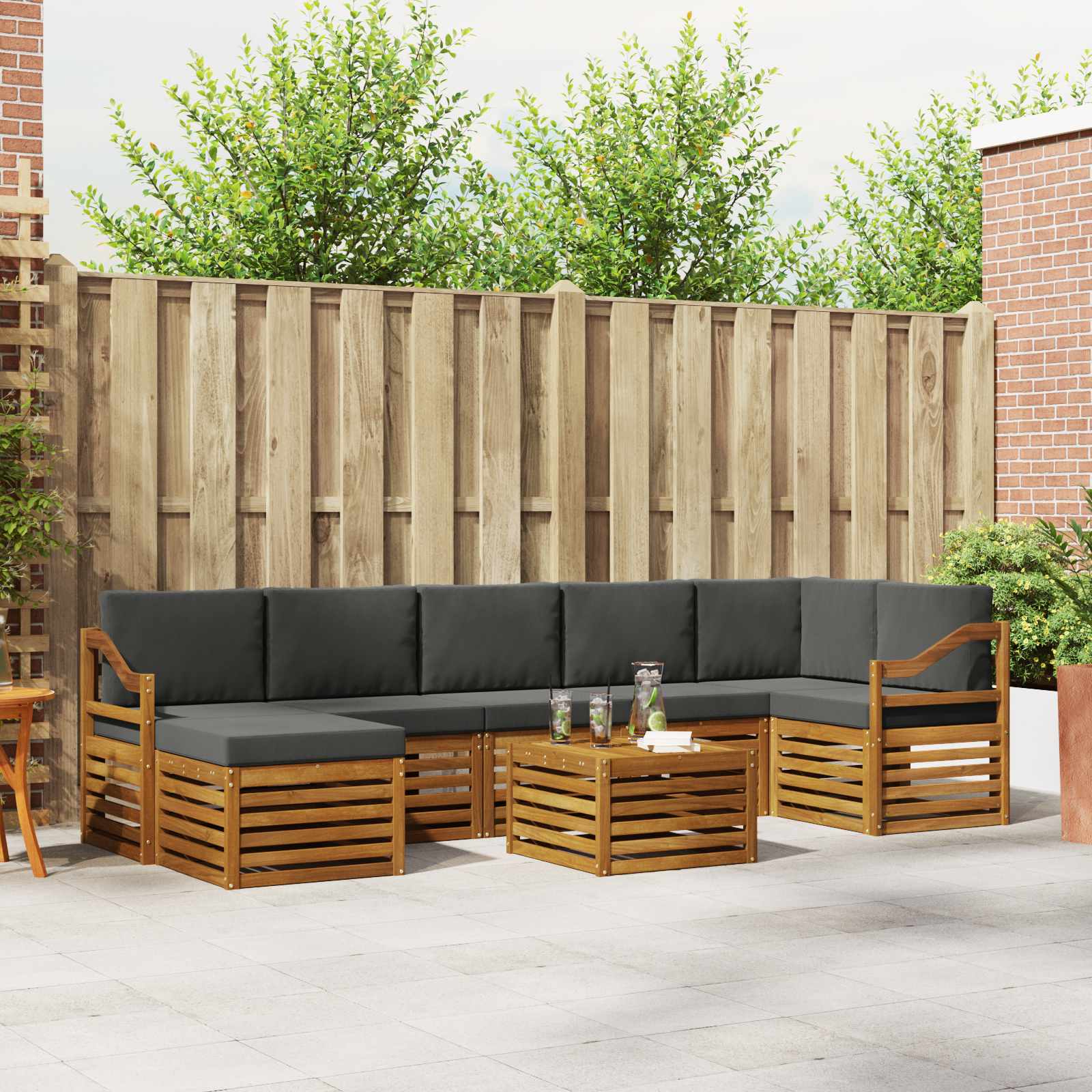 Set di divani da esterno con cuscino 8 pcs Naturale e Antracite | homemem39