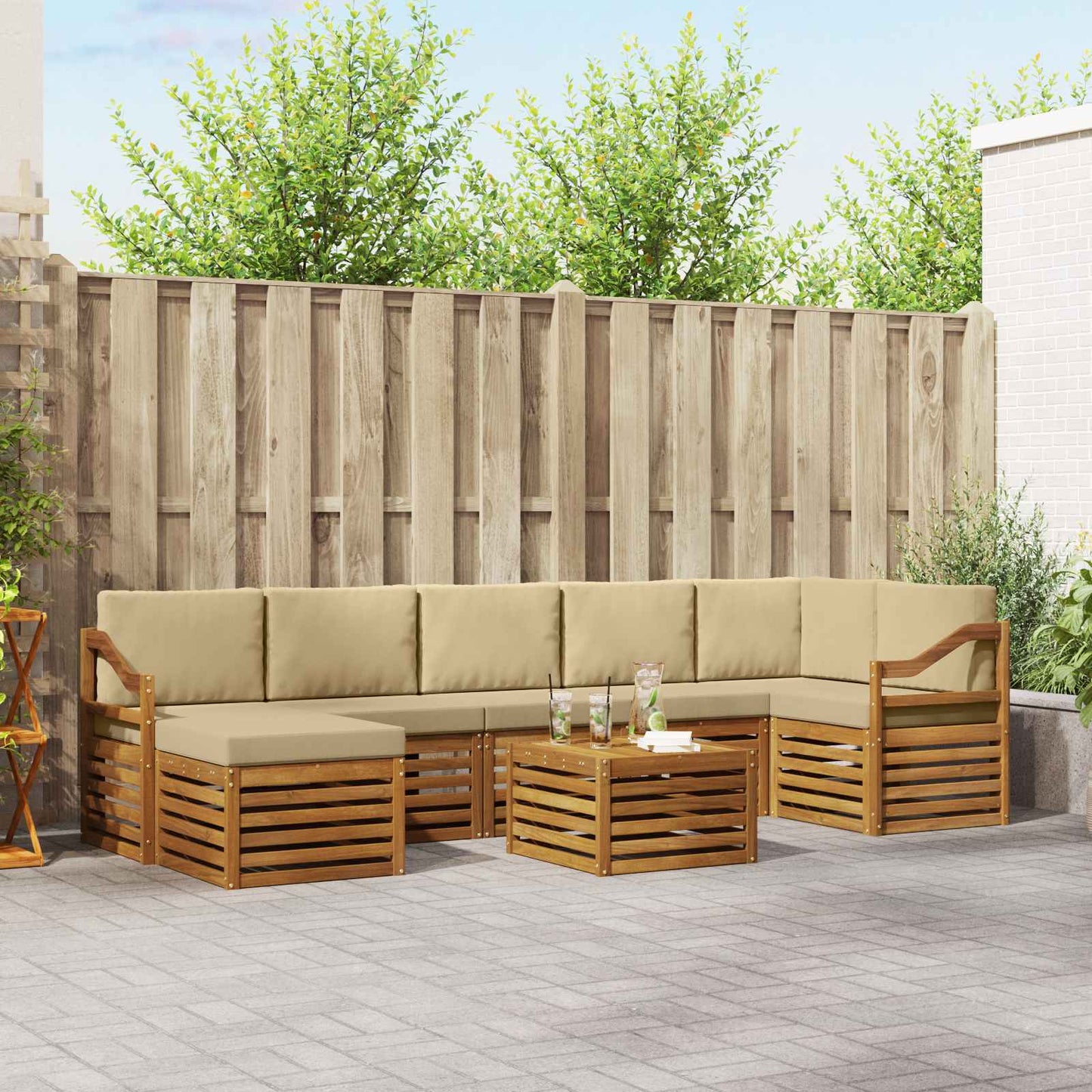 Set di divani da esterno con cuscino 8 pcs Naturale e Beige