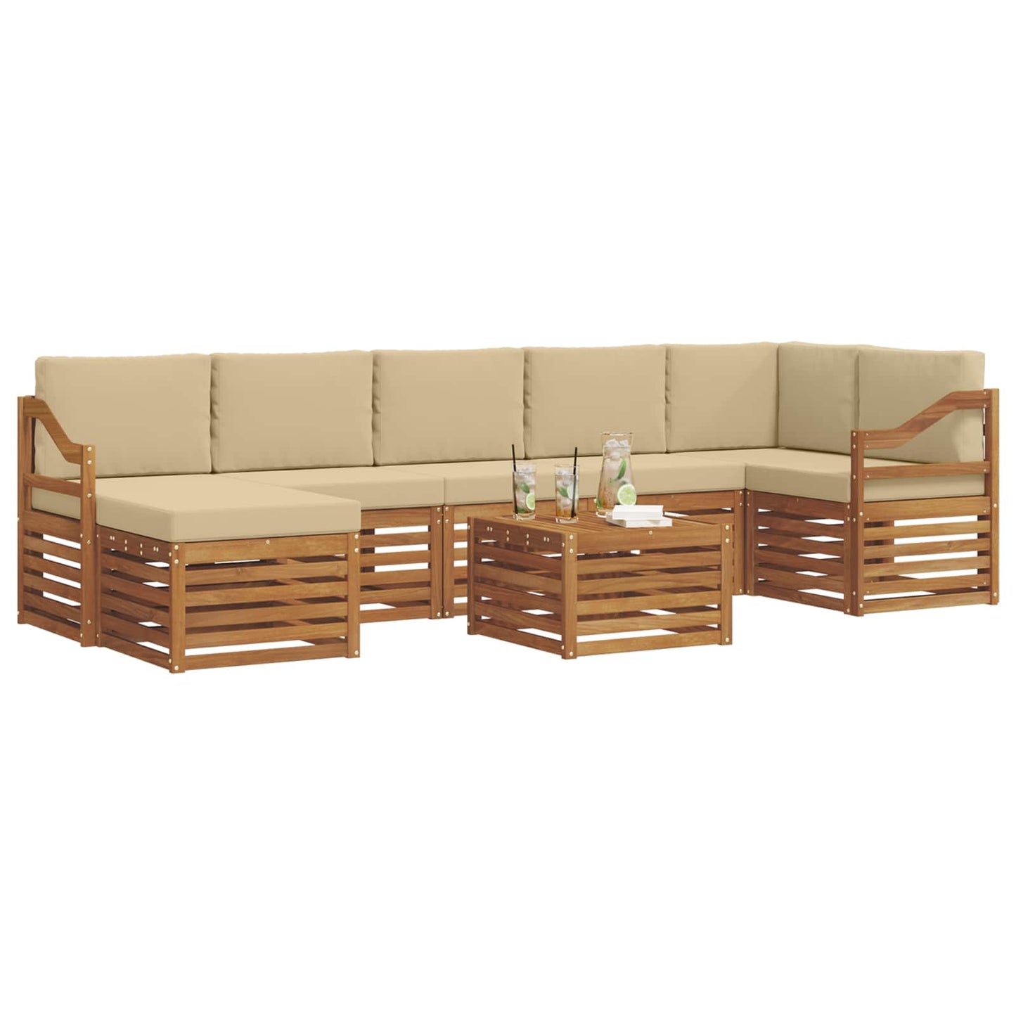 Set di divani da esterno con cuscino 8 pcs Naturale e Beige | homemem39