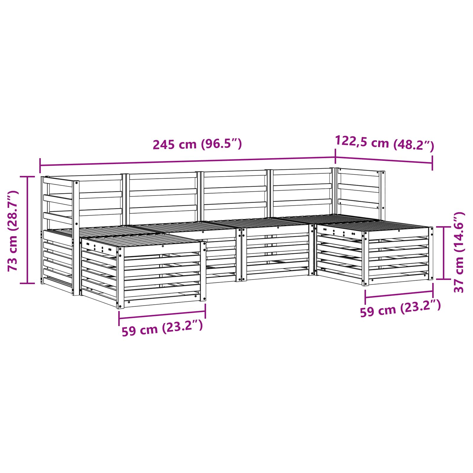 Set divani 6 pcs Naturale Legno di Acacia Massello | homemem39