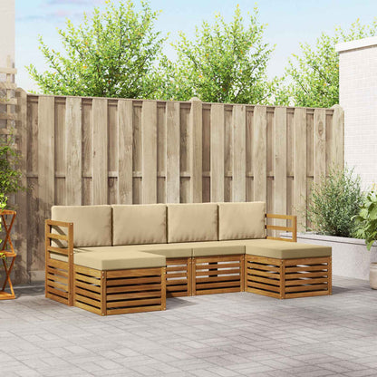 Set divani 6 pcs Naturale e Beige Legno di Acacia Massello