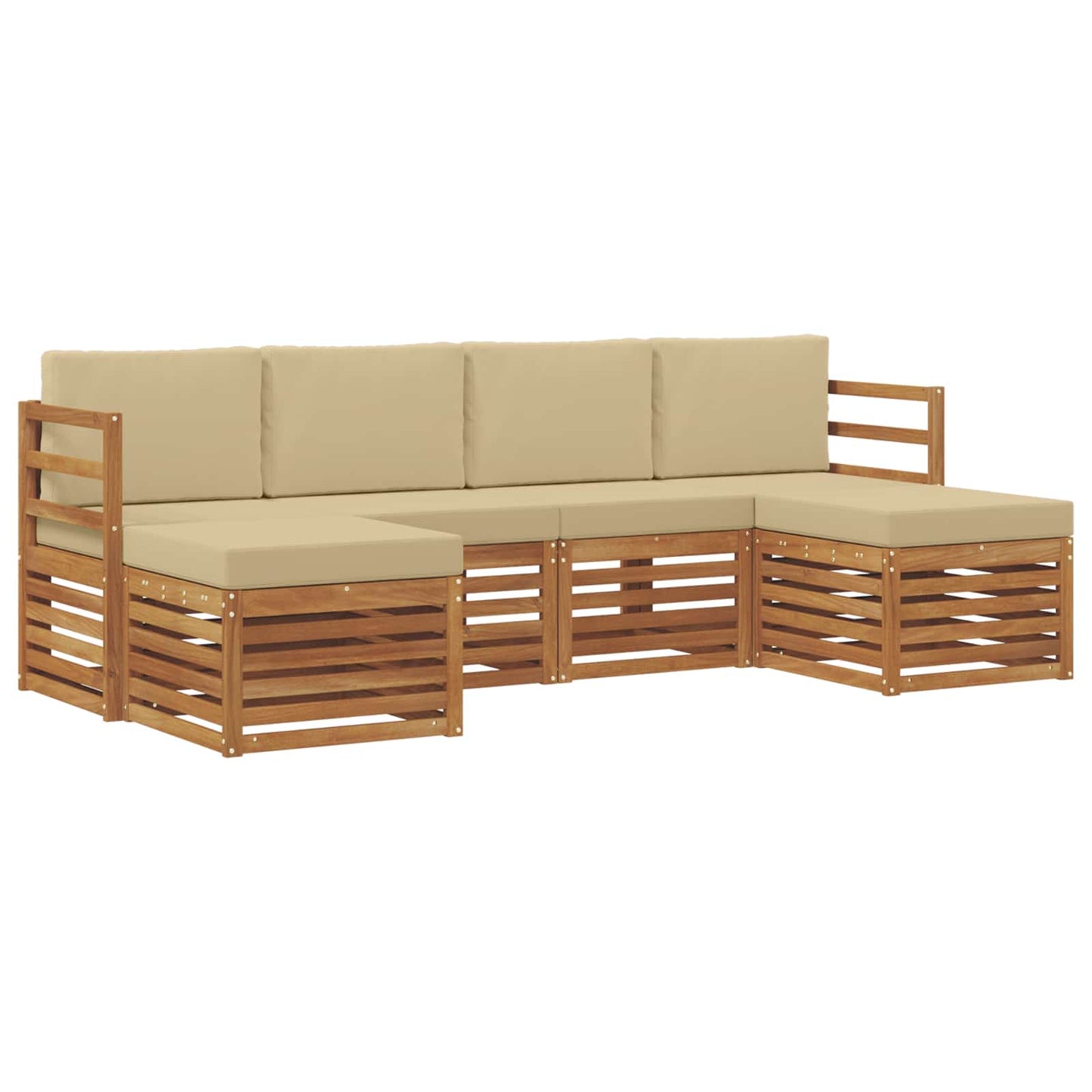 Set divani 6 pcs Naturale e Beige Legno di Acacia Massello