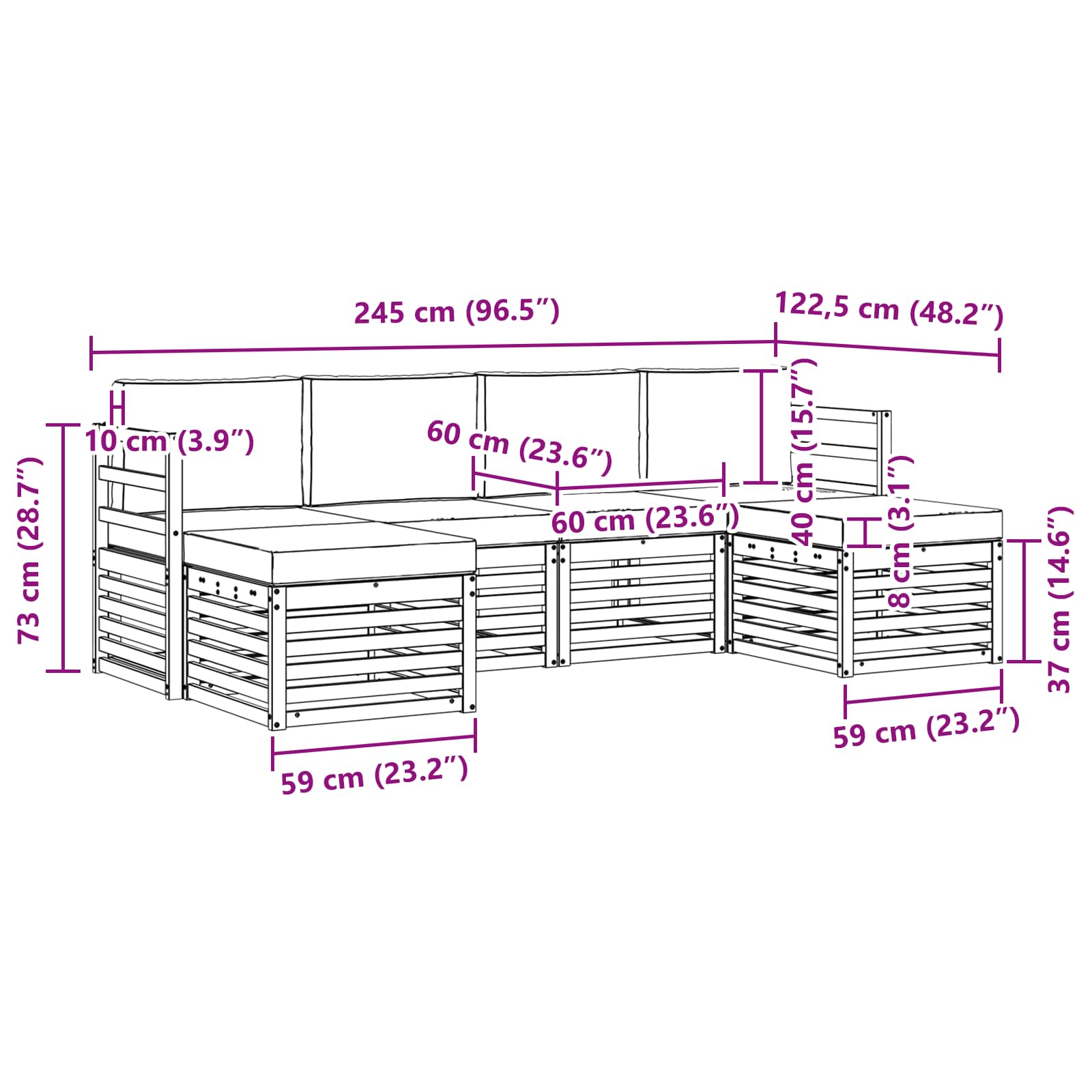 Set divani 6 pcs Naturale e Beige Legno di Acacia Massello | homemem39