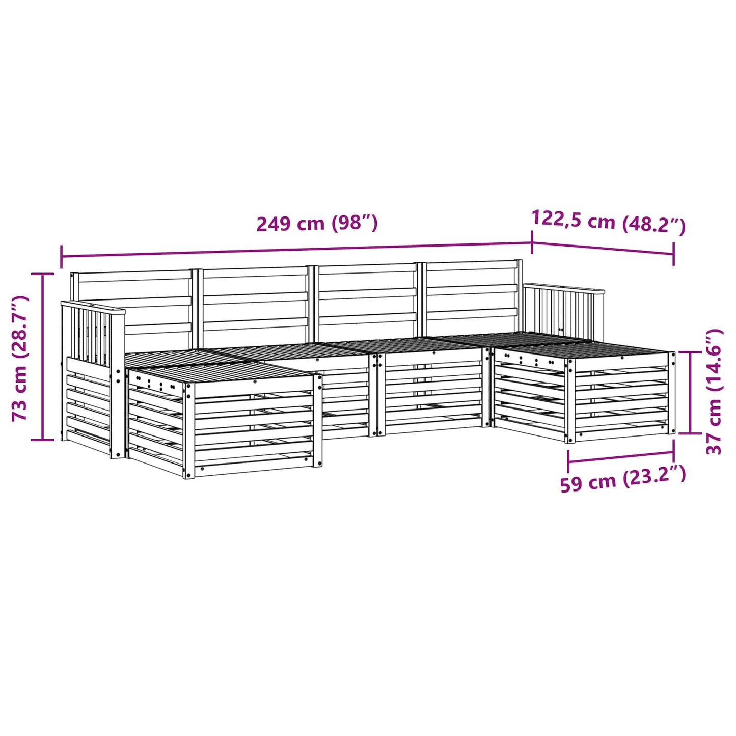Set divani 6 pcs Naturale Legno di Acacia Massello | homemem39
