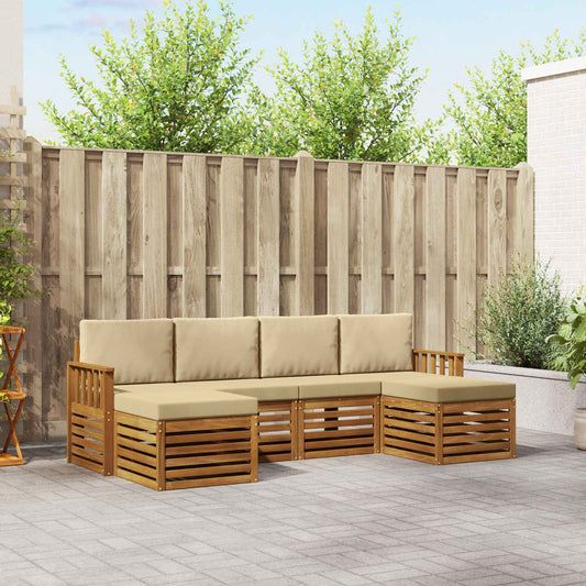 Set divani 6 pcs Naturale e Beige Legno di Acacia Massello