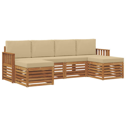 Set divani 6 pcs Naturale e Beige Legno di Acacia Massello