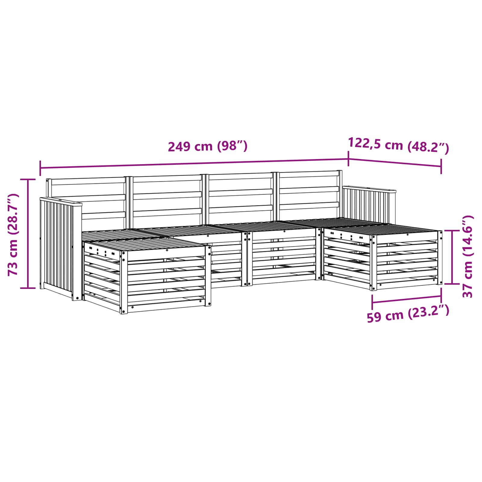 Set divani 6 pcs Naturale Legno di Acacia Massello | homemem39
