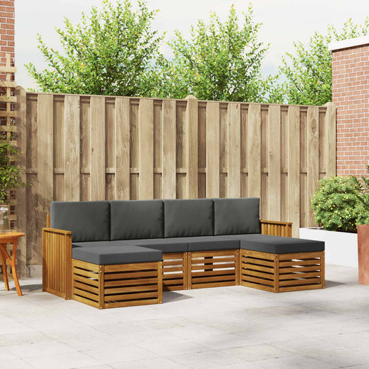 Set divani 6 pcs Naturale e Antracite Legno di Acacia Massello | homemem39