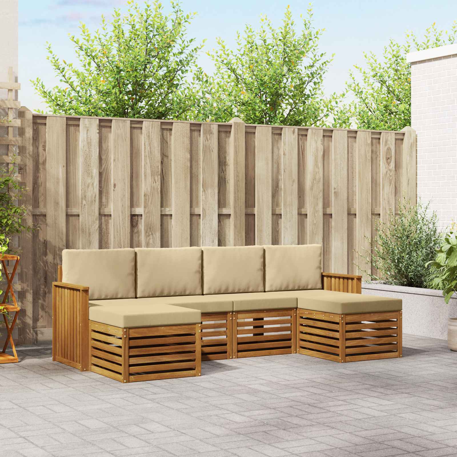 Set divani 6 pcs Naturale e Beige Legno di Acacia Massello | homemem39
