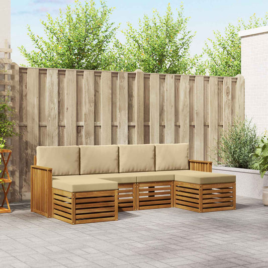 Set divani 6 pcs Naturale e Beige Legno di Acacia Massello | homemem39