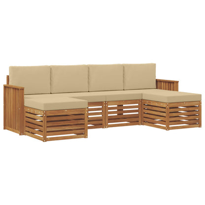 Set divani 6 pcs Naturale e Beige Legno di Acacia Massello | homemem39