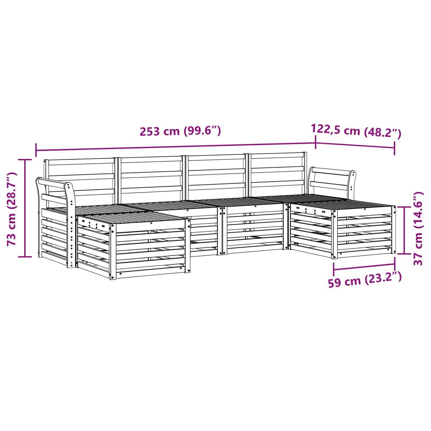 Set divani 6 pcs Naturale Legno di Acacia Massello | homemem39