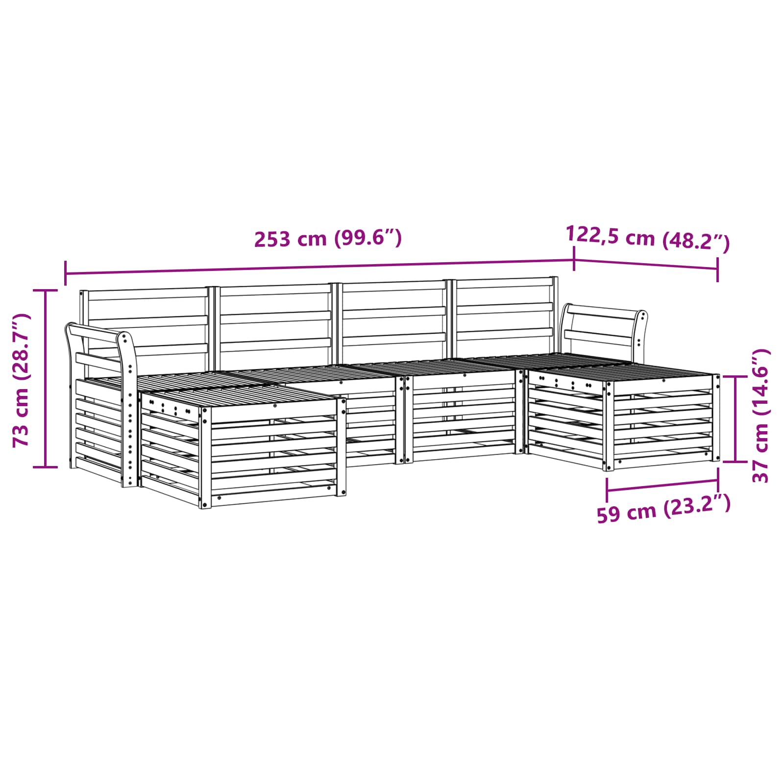 Set divani 6 pcs Naturale Legno di Acacia Massello | homemem39