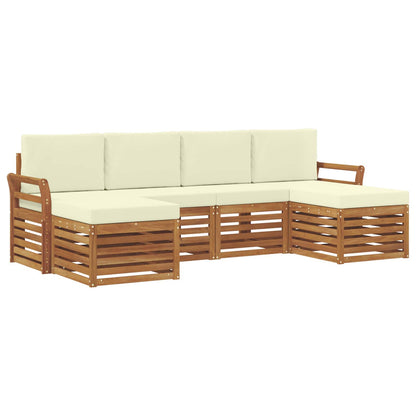Set divani 6 pcs Naturale e Crema Legno di Acacia Massello
