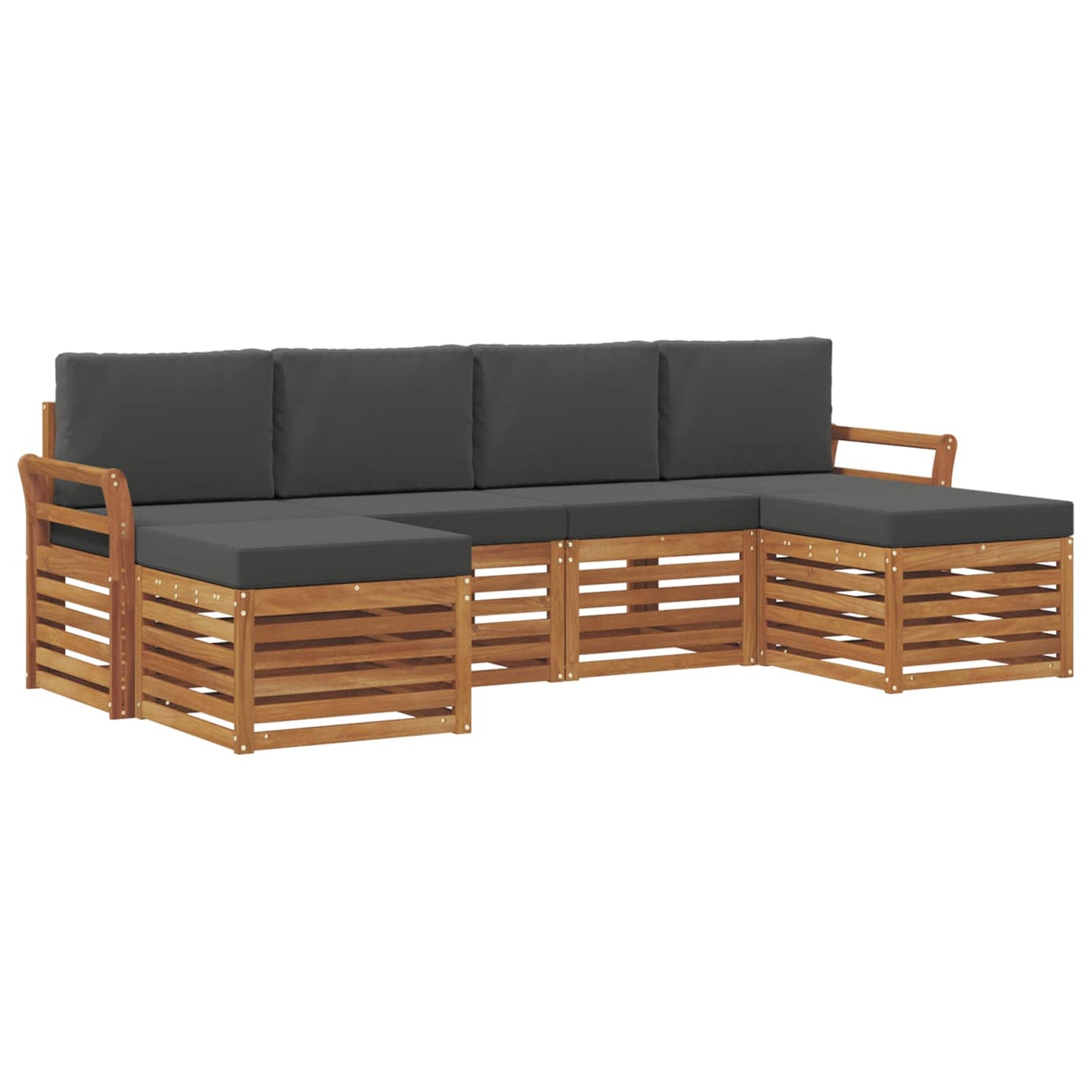 Set divani 6 pcs Naturale e Antracite Legno di Acacia Massello