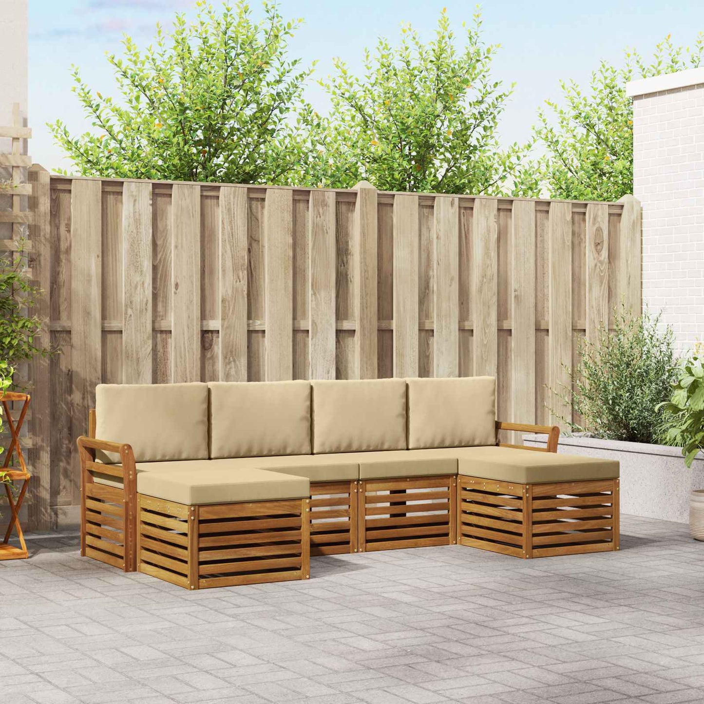 Set divani 6 pcs Naturale e Beige Legno di Acacia Massello