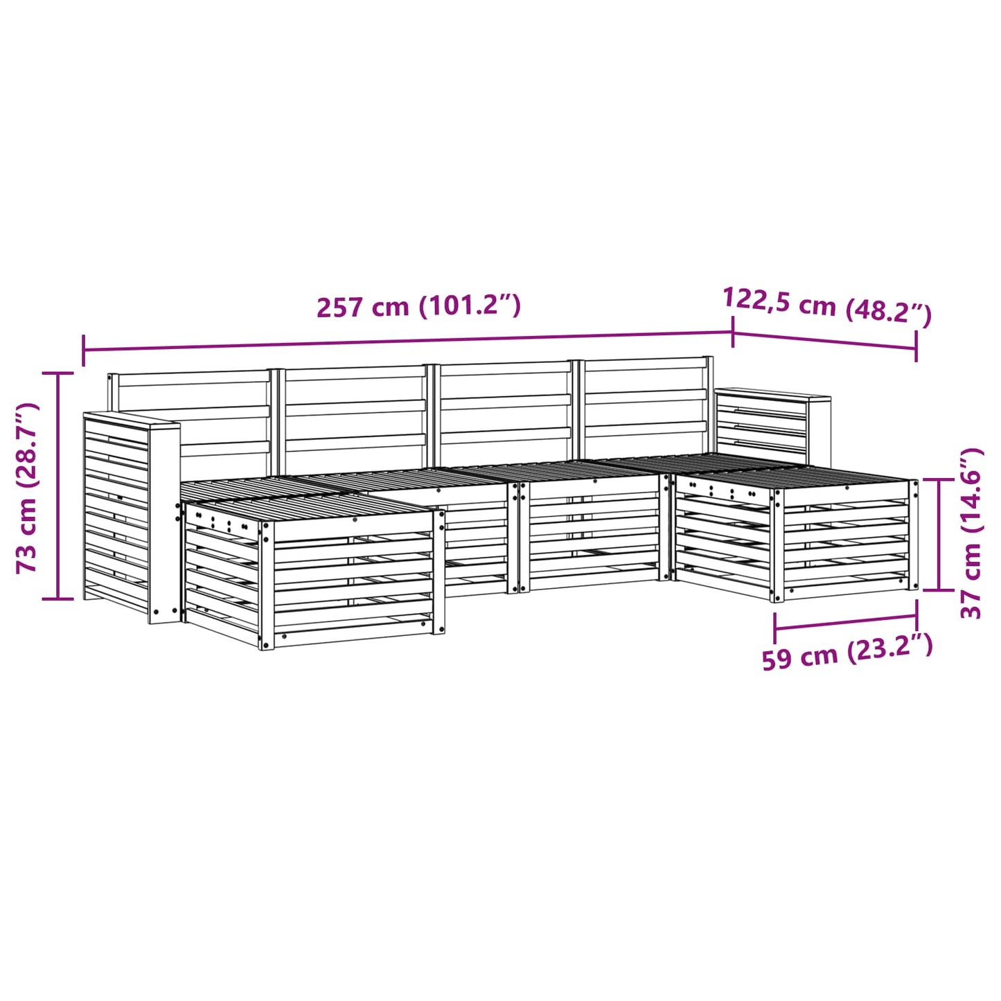Set divani 6 pcs Naturale Legno di Acacia Massello